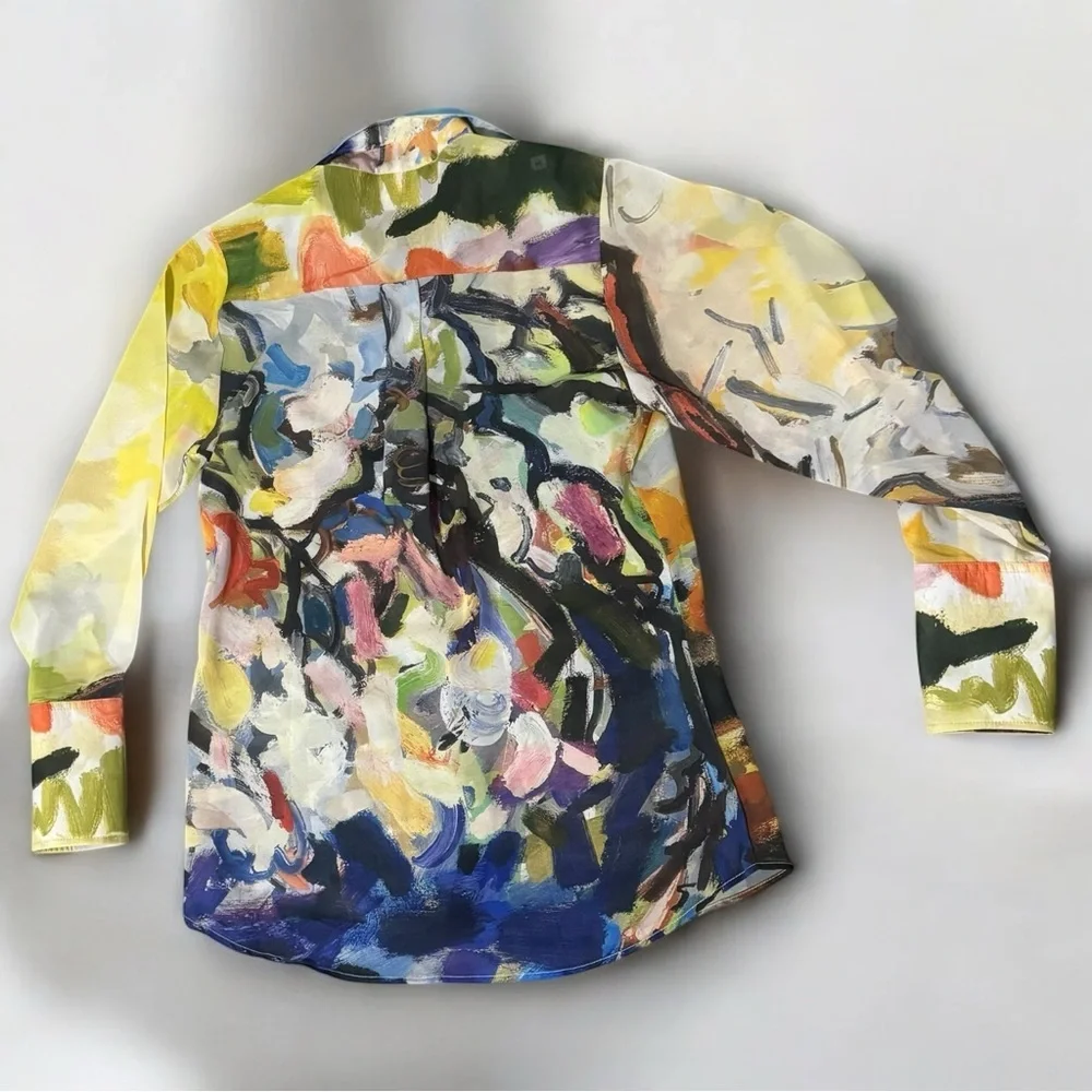 Dena Lyons NWOT Palm Beach Button Down Art brush strokes‎ long sleeve colorful 4